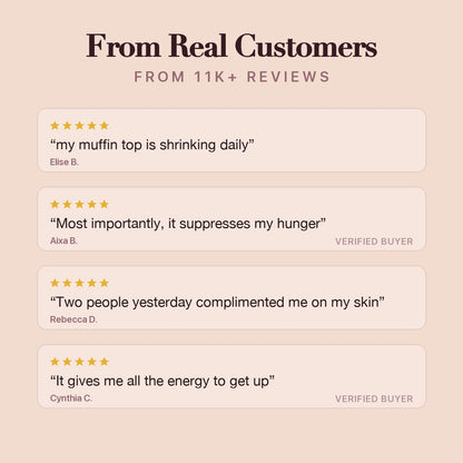 Customer reviews for Amazing Coffee K-Cups covering cravings, energy, skin and weight