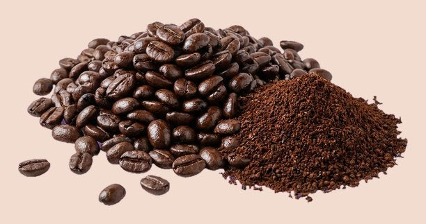 Dark roasted French Roast coffee beans and grounds